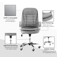 Vinsetto Bürostuhl Arbeitsstuhl Schreibtischstuhl Drehstuhl 360° Ergonomisch Wippfunktion Höhenverstellbar Grau Leinen 64 x 75 x 111-121 cm(m-7)