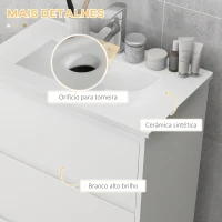 kleankin Móvel de Casa de Banho com Lavatório Armário Casa de Banho de Cerâmica Sintética com 2 Gavetas 61x37x88 cm Branco Brilhante(m-6)