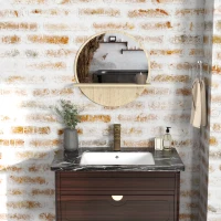 kleankin 45cm Round Home Mirror, with Shelf - Natural Wood Effect(m-10)