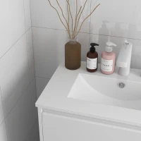 kleankin Móvel de Casa de Banho com Lavatório Armário Casa de Banho de Cerâmica Sintética com 2 Gavetas 61x37x88 cm Branco Brilhante(m-7)