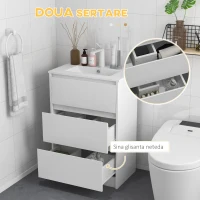 Kleankin Chiuveta de baie de 600 mm cu chiuveta si un singur orificiu pentru robinet, chiuveta de baie, alb lucios, pe podea, cu 2 sertare(m-4)