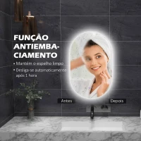 kleankin Espelho Casa de Banho com Luzes LED 81x51 cm 3 Cores Ajustáveis Função Antiembaciamento e Interruptor Tátil Prata(m-5)
