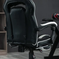 Vinsetto Gaming-Stuhl Bürostuhl Drehstuhl Chefsessel mit Fußstütze Rückenlehne Kissen verstellbar Kunstleder Weiß+Schwarz 65x64x114-123,5 cm(m-9)
