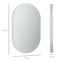 kleankin Espelho Casa de Banho com Luzes LED 81x51 cm 3 Cores Ajustáveis Função Antiembaciamento e Interruptor Tátil Prata(m-3)