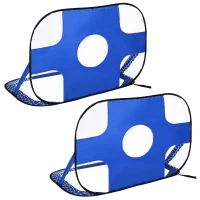 HOMCOM Voetbaldoelen pop-up doel draagbare voetbaldoelen set van 2 minidoelen opvouwbaar blauw(m-1)