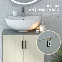 kleankin Dulap sub Chiuvetă, Dulap de Depozitare pentru Chiuvetă cu Uși Duble și Raft, 60x30x60 cm, Lemn Natural(m-6)