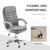 Vinsetto Bürostuhl Arbeitsstuhl Schreibtischstuhl Drehstuhl 360° Ergonomisch Wippfunktion Höhenverstellbar Grau Leinen 64 x 75 x 111-121 cm(m-6)