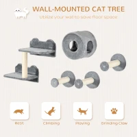 PawHut 5PCs Cat Wall Furniture with Perch, Cat House, Scratching Post(m-4)