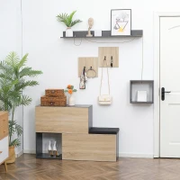 HOMCOM Organizator de intrare cu banca de pantofi, cuier pentru hol cu suport pentru haine si raft, gri si natural(m-2)