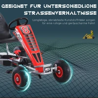 HOMCOM Go Kart Kinderfahrzeug Mit Pedal Sitz verstellbar Gummireifen Metall Rot 129 x 59 x 70 cm(m-4)