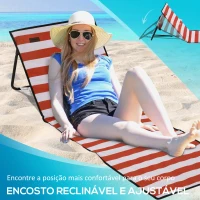 Outsunny Conjunto de 2 Esteiras de Praia Dobrável Esteiras Acolchoadas com Encosto Reclinável  142x51x40 cm Branco e Vermelho(m-5)