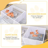 PawHut 7 Panels Playpen with 3 Doors for Baby Dogs, Two-Room Design Puppy Whelping Box - White(m-6)