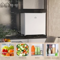 HOMCOM Mini Nevera Silenciosa 46 L Clase F Frigorífico Pequeño con Temperatura Regulable y Puerta Reversible 48x44x49 cm Blanco(m-7)