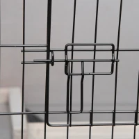 PawHut Clapier à lapin cage à lapin 2 étages clapier lapin nain avec 3 portes verrouillables plateau coulissant rampe et toit ouvrant bois de sapin gris noir(m-8)