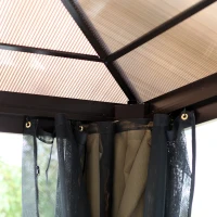 Outsunny Pavillon de jardin tonnelle rigide 4 x 3 m 4 parois latérales anti-UV beige 4 moustiquaires zippées éclairage LED solaire alu polycarbonate noir marron(m-8)