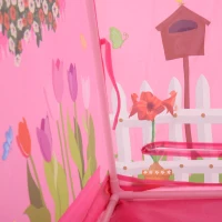 HOMCOM Kinderspielhaus Prinzessin Spielzelt Hausmuster 2 Türen ab 3 Jahren Rollenspiel Polyester Rosa 93 x 69 x 103 cm(m-9)