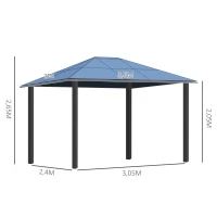 Outsunny Pavillon de jardin tonnelle rigide 4 x 3 m 4 parois latérales anti-UV beige 4 moustiquaires zippées éclairage LED solaire alu polycarbonate noir marron(m-3)
