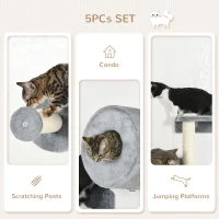 PawHut 5PCs Cat Wall Furniture with Perch, Cat House, Scratching Post(m-5)