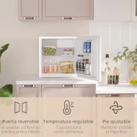 HOMCOM Mini Nevera Silenciosa 46 L Clase F Frigorífico Pequeño con Temperatura Regulable y Puerta Reversible 48x44x49 cm Blanco(m-6)