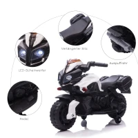 HOMCOM Elektromotorrad Kinderelektroauto Elektro-Kindermotorrad Kinderfahrzeug 6V LED-Licht simuliertes Motorgeräusch Metall+PP Schwarz+Weiß 88,5x 42,5x49 cm(m-6)