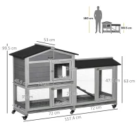 PawHut Wooden Rabbit Hutch, Guinea Pig Cage, with Wheels, Run, Slide-Out Tray, Ramp(m-3)