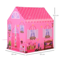 HOMCOM Kinderspielhaus Prinzessin Spielzelt Hausmuster 2 Türen ab 3 Jahren Rollenspiel Polyester Rosa 93 x 69 x 103 cm(m-3)