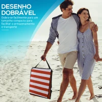 Outsunny Conjunto de 2 Esteiras de Praia Dobrável Esteiras Acolchoadas com Encosto Reclinável  142x51x40 cm Branco e Vermelho(m-6)