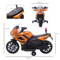 HOMCOM Kinder Polizei Elektromotorrad Polizeimotorrad Elektroauto Kinderwagen für 18 bis 36 Monaten mit 2 Scheinwerfer Polizeilichter Elektroquad Orange+Schwarz 69 x 39 x 43 cm(m-3)