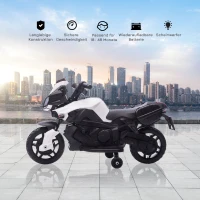 HOMCOM Elektromotorrad Kinderelektroauto Elektro-Kindermotorrad Kinderfahrzeug 6V LED-Licht simuliertes Motorgeräusch Metall+PP Schwarz+Weiß 88,5x 42,5x49 cm(m-5)