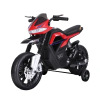 HOMCOM Kindermotorrad Kinder-Elektromotorrad Elektro-Motorrad für Kinder 3-6 Jahren Licht Musik MP3 Elektrofahrzeug mit Stützrädern maximal 3 km/h Metall + Kunststoff Rot 105 x 52,3 x 62,3 cm(m-1)