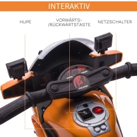 HOMCOM Kinder Polizei Elektromotorrad Polizeimotorrad Elektroauto Kinderwagen für 18 bis 36 Monaten mit 2 Scheinwerfer Polizeilichter Elektroquad Orange+Schwarz 69 x 39 x 43 cm(m-4)