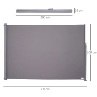 Outsunny Store latéral brise-vue rétractable 300 x 200 cm, paravent extérieur en aluminium, protection solaire, brise-vue extensible pour balcon, jardin, terrasse, gris(m-3)