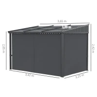 Outsunny Altana ogrodowa, Altanka, z przesuwnym dachem, z zasłonami, Rama aluminiowa, ciemnoszary, 3,65 x 2,55 x 2,05 m(m-3)