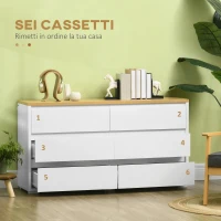 HOMCOM Cassettiera 6 Cassetti Moderna in Truciolato per Camera da Letto e Ingresso, 140x37x75cm(m-5)