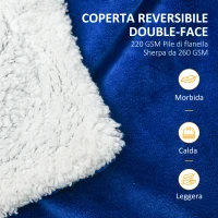 HOMCOM Coperta Double-Face in Flanella 220 GSM e Sherpa 260 GSM per Interno ed Esterno, 203x152x0.5 cm, Blu Scuro(m-4)