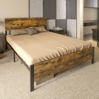 HOMCOM Struttura Letto in Truciolato con Testiera e Pediera, Supporto a Doghe e Contenitore, 149x207x104cm, Marrone(m-2)