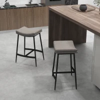 HOMCOM Breakfast Bar Stools Set of 2, Microfibre Upholstered Barstools, Industrial Bar Chairs with Curved Seat and Steel Frame for Dining Room, Kitchen, Grey(m-10)