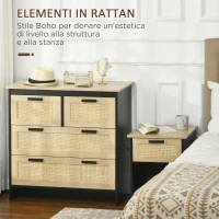HOMCOM Cassettiera 4 Cassetti in Truciolato e Rattan per Soggiorno e Camera da Letto, 80x38x80 cm(m-5)