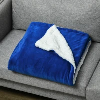 HOMCOM Coperta Double-Face in Flanella 220 GSM e Sherpa 260 GSM per Interno ed Esterno, 203x152x0.5 cm, Blu Scuro(m-9)