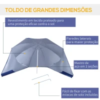 Outsunny Chapéu de Sol de Praia com Painéis Laterais Tipo Tenda Chapéu de Sol para Praia com Proteção UV50 Φ210x222cm Azul(m-7)