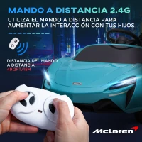 HOMCOM Coche Eléctrico 12V para Niños Mclaren con Mando a Distancia Música Bocina Faros Velocidad 2-5 km/h 126x65x52 cm Azul(m-5)