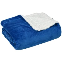 HOMCOM Coperta Double-Face in Flanella 220 GSM e Sherpa 260 GSM per Interno ed Esterno, 203x152x0.5 cm, Blu Scuro(m-1)