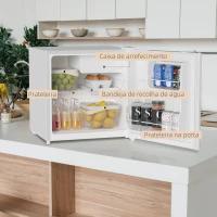 HOMCOM Mini Frigorífico Silencioso 46L Classe F com Temperatura Ajustável e Porta Reversível 48x44x49 cm Branco(m-5)