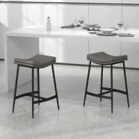 HOMCOM Breakfast Bar Stools Set of 2, Microfibre Upholstered Barstools, Industrial Bar Chairs with Curved Seat and Steel Frame for Dining Room, Kitchen, Grey(m-2)