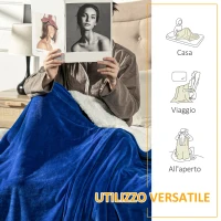 HOMCOM Coperta Double-Face in Flanella 220 GSM e Sherpa 260 GSM per Interno ed Esterno, 203x152x0.5 cm, Blu Scuro(m-5)