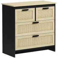 HOMCOM Cassettiera 4 Cassetti in Truciolato e Rattan per Soggiorno e Camera da Letto, 80x38x80 cm(m-1)