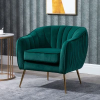 HOMCOM Velvet Tub chair, Luxury Accent Chair with Golden Metal Leg, Comfy Upholstered Armchair with Thick Padded Seat for Living Room, Green(m-2)