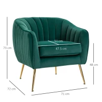 HOMCOM Velvet Tub chair, Luxury Accent Chair with Golden Metal Leg, Comfy Upholstered Armchair with Thick Padded Seat for Living Room, Green(m-3)