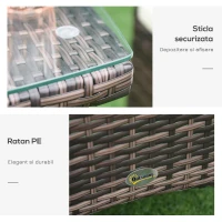 Outsunny Set Fotolii de Gradina in Rattan cu Masa,Maro(m-7)