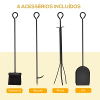 HOMCOM Suporte para Lenhas Suporte de Armazenamento para Lenhas 46x30x70 cm com 4 Ferramentas para Interior e Exterior Preto(m-4)